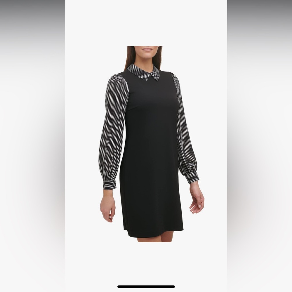 Tommy Hilfiger women’s dress sz 16, black w sheer polka dot sleeves and collar.